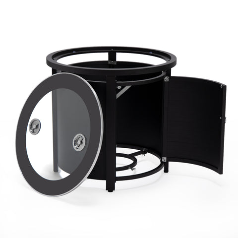 Walbrooke Modern Round Tank Holder Table with Tempered Glass Top and Powder Coated Aluminum Slats/Non Slats Design
