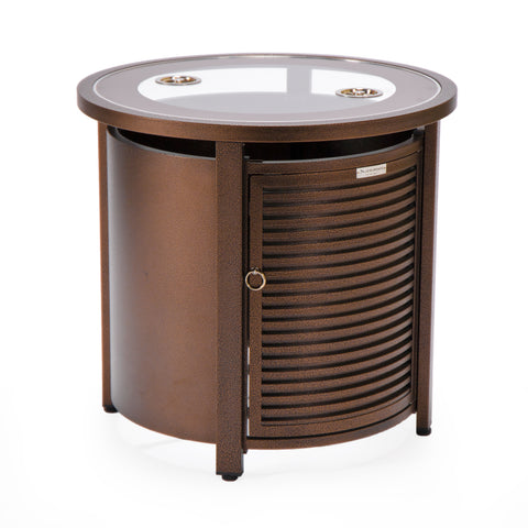 Walbrooke Modern Round Tank Holder Table with Tempered Glass Top and Powder Coated Aluminum Slats/Non Slats Design