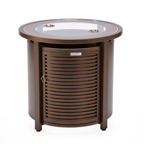 Walbrooke Modern Round Tank Holder Table with Tempered Glass Top and Powder Coated Aluminum Slats/Non Slats Design