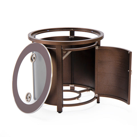 Walbrooke Modern Round Tank Holder Table with Tempered Glass Top and Powder Coated Aluminum Slats/Non Slats Design