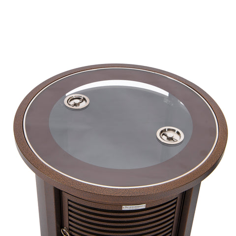 Walbrooke Modern Round Tank Holder Table with Tempered Glass Top and Powder Coated Aluminum Slats/Non Slats Design