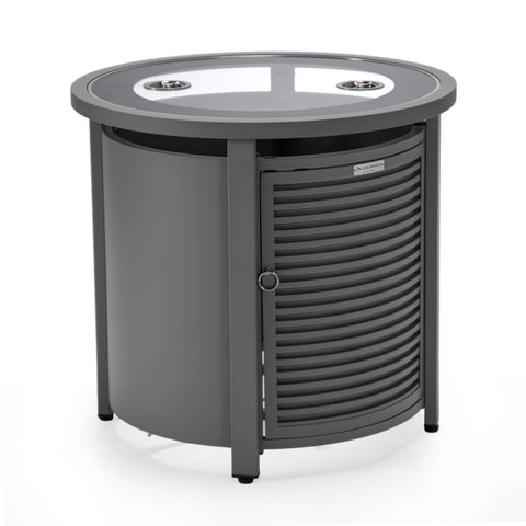 Walbrooke Modern Round Tank Holder Table with Tempered Glass Top and Powder Coated Aluminum Slats/Non Slats Design