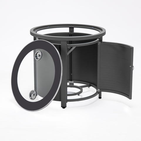 Walbrooke Modern Round Tank Holder Table with Tempered Glass Top and Powder Coated Aluminum Slats/Non Slats Design