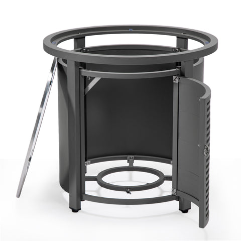 Walbrooke Modern Round Tank Holder Table with Tempered Glass Top and Powder Coated Aluminum Slats/Non Slats Design