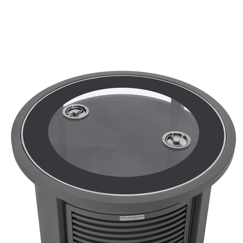 Walbrooke Modern Round Tank Holder Table with Tempered Glass Top and Powder Coated Aluminum Slats/Non Slats Design