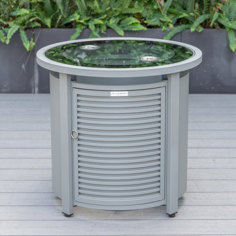 Walbrooke Modern Round Tank Holder Table with Tempered Glass Top and Powder Coated Aluminum Slats/Non Slats Design