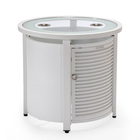 Walbrooke Modern Round Tank Holder Table with Tempered Glass Top and Powder Coated Aluminum Slats/Non Slats Design
