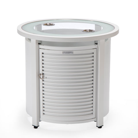 Walbrooke Modern Round Tank Holder Table with Tempered Glass Top and Powder Coated Aluminum Slats/Non Slats Design