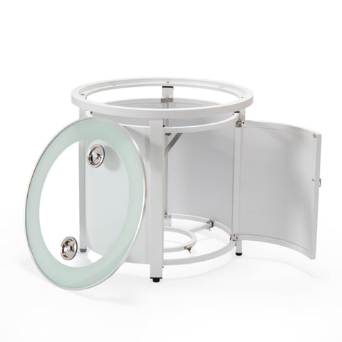Walbrooke Modern Round Tank Holder Table with Tempered Glass Top and Powder Coated Aluminum Slats/Non Slats Design