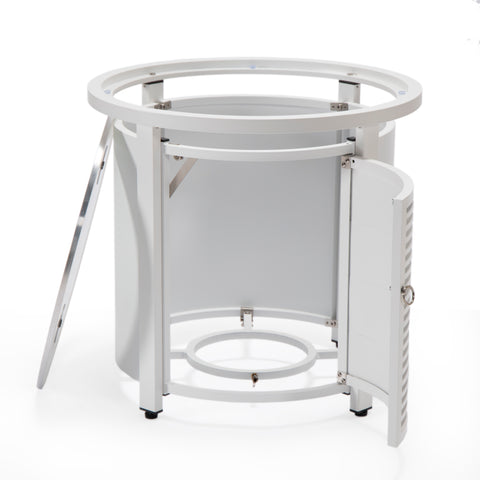 Walbrooke Modern Round Tank Holder Table with Tempered Glass Top and Powder Coated Aluminum Slats/Non Slats Design