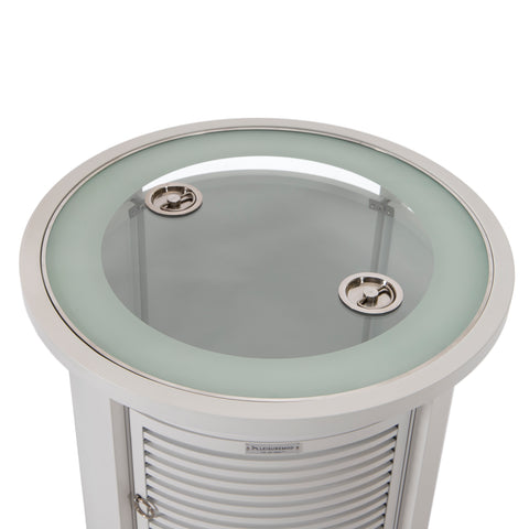 Walbrooke Modern Round Tank Holder Table with Tempered Glass Top and Powder Coated Aluminum Slats/Non Slats Design