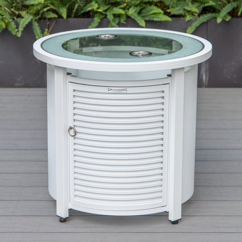 Walbrooke Modern Round Tank Holder Table with Tempered Glass Top and Powder Coated Aluminum Slats/Non Slats Design