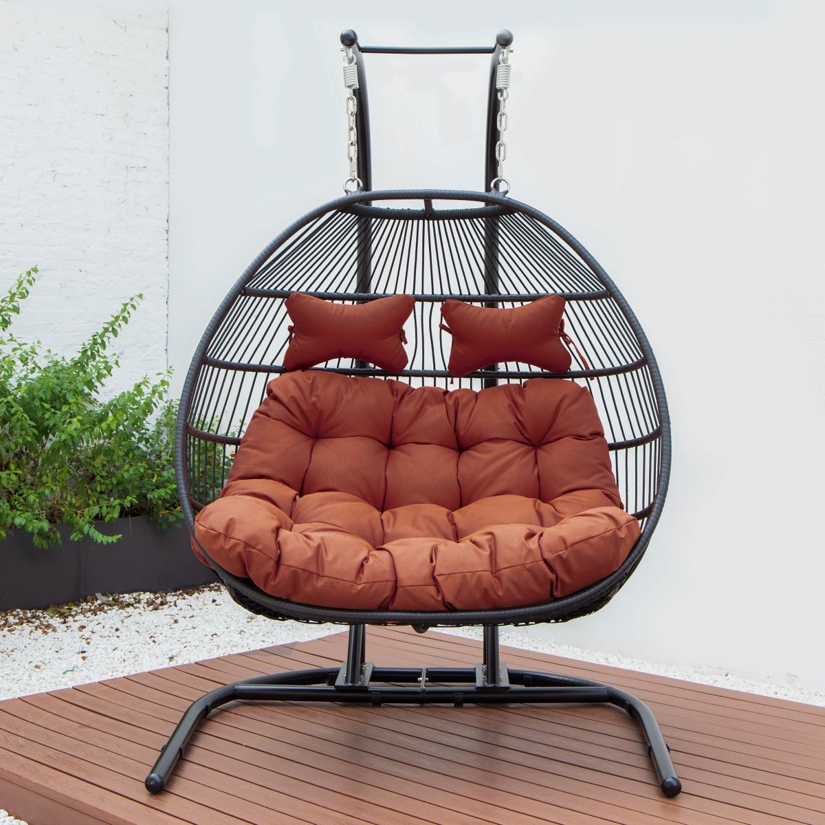 Wicker Two Seater Egg Swing Chair in Iron With Removable Cushion
