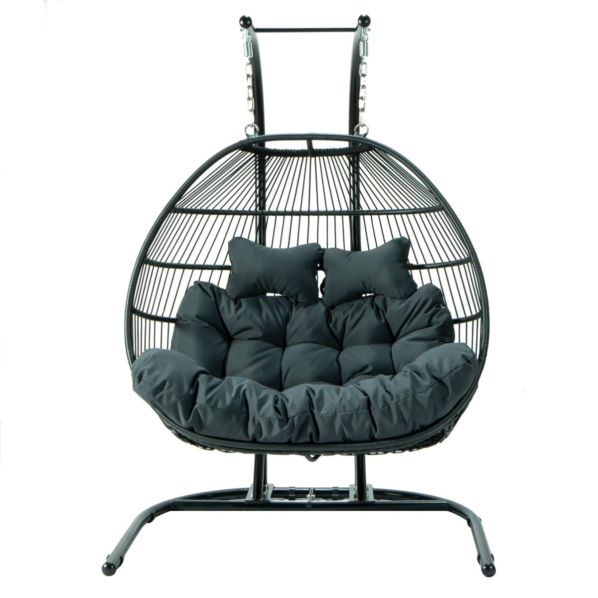 Wicker Two Seater Egg Swing Chair in Iron With Removable Cushion