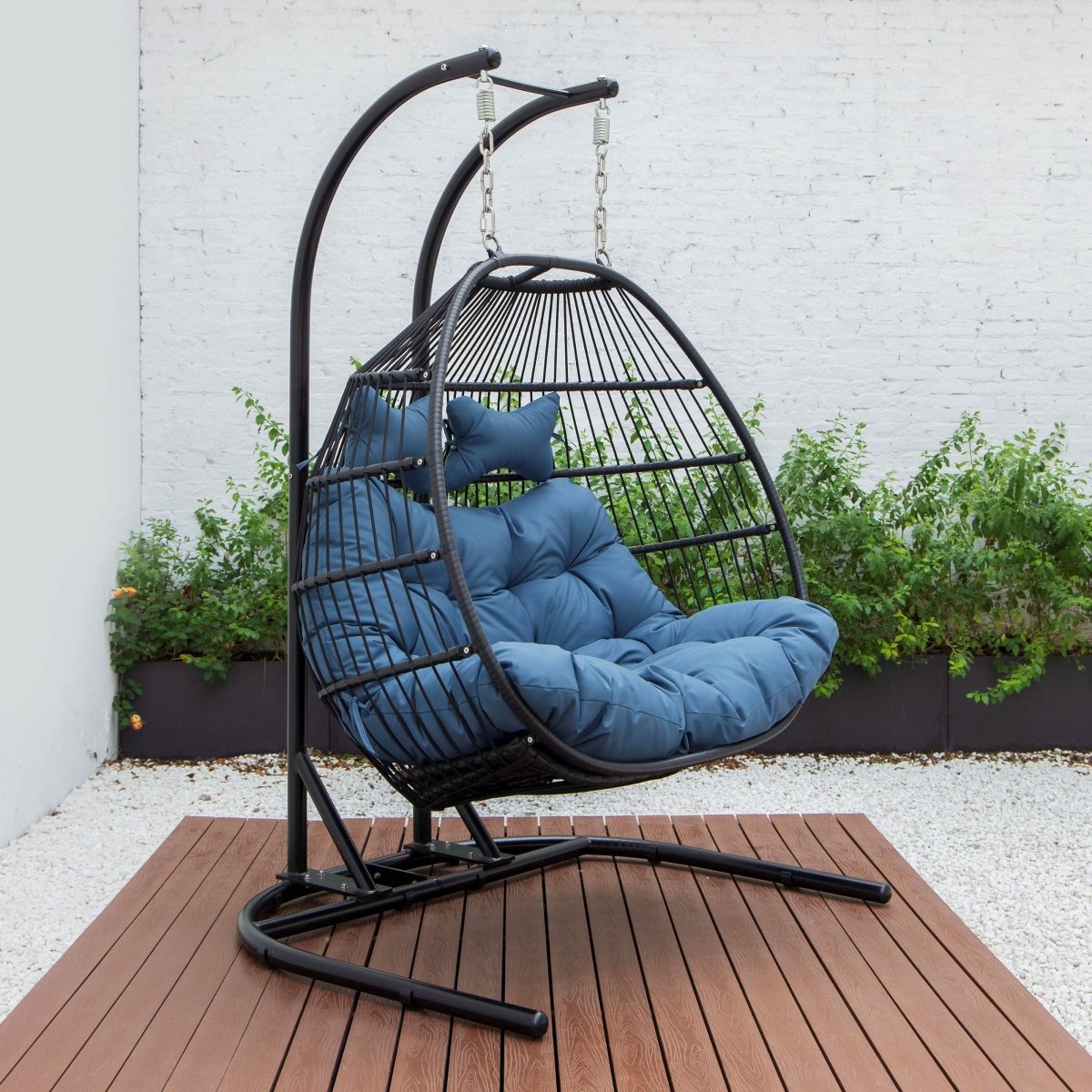 Wicker Two Seater Egg Swing Chair in Iron With Removable Cushion