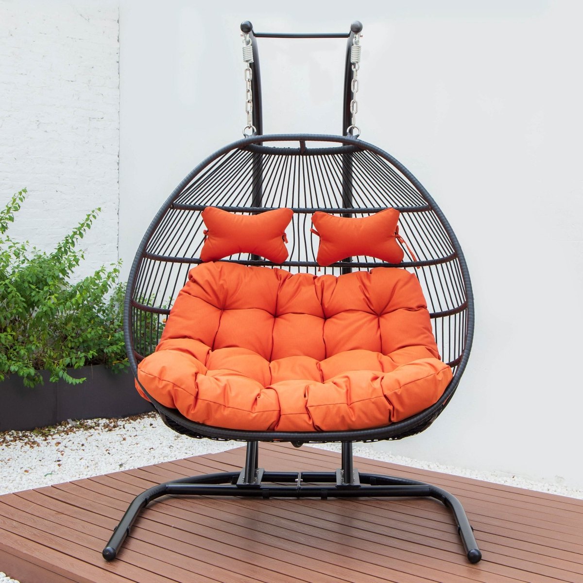 Wicker Two Seater Egg Swing Chair in Iron With Removable Cushion