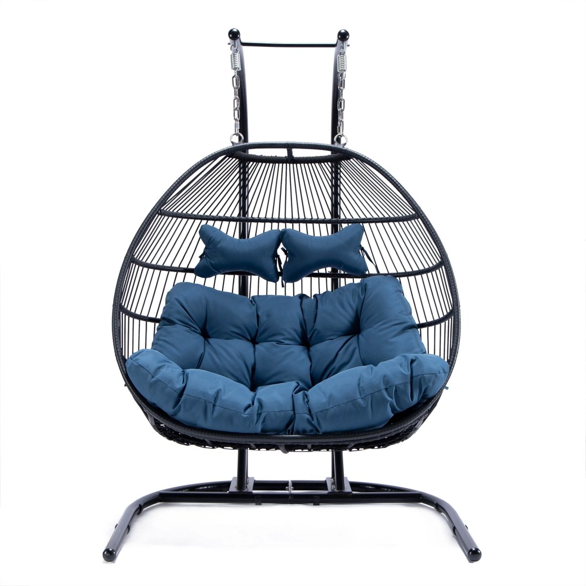 Wicker Two Seater Egg Swing Chair in Iron With Removable Cushion
