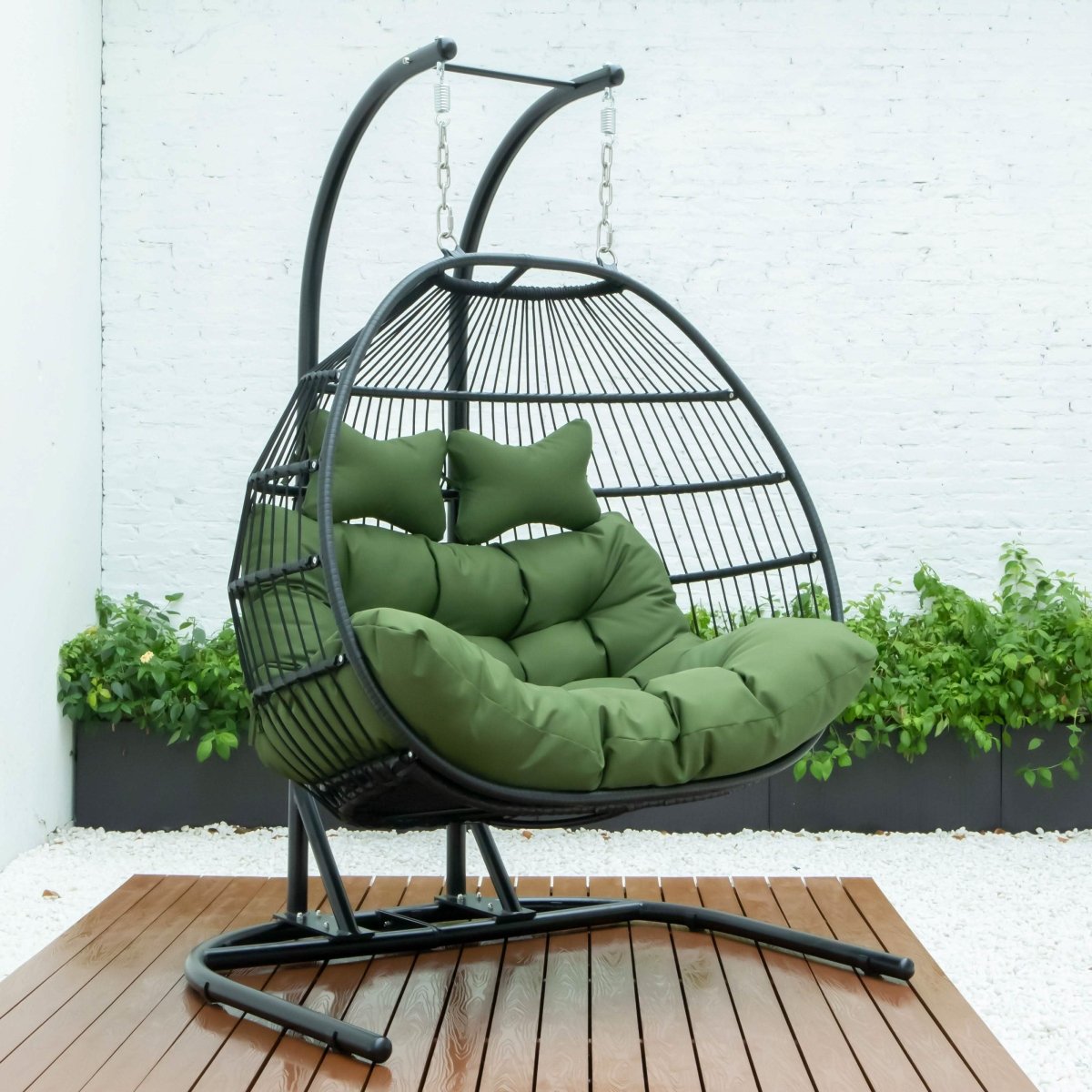 Wicker Two Seater Egg Swing Chair in Iron With Removable Cushion