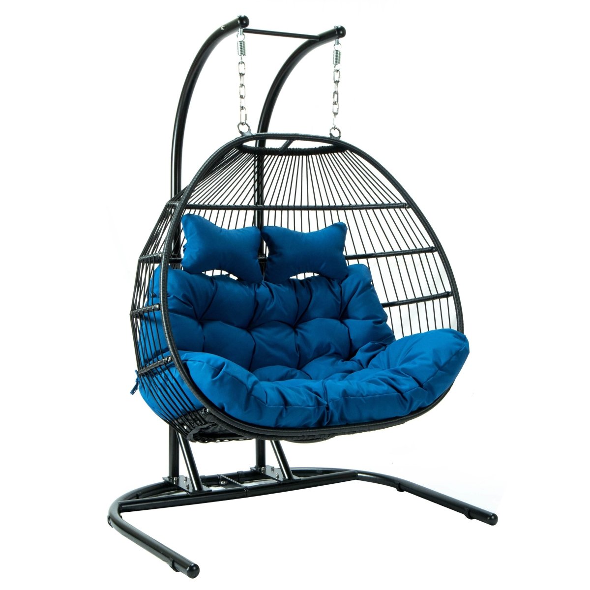Wicker Two Seater Egg Swing Chair in Iron With Removable Cushion