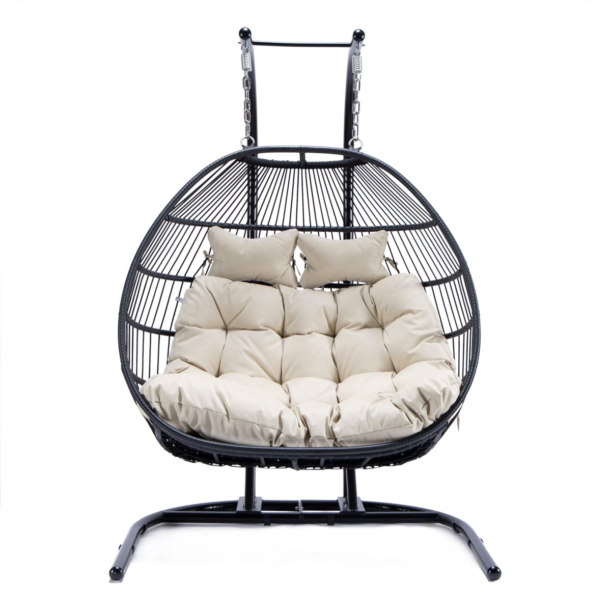 Wicker Two Seater Egg Swing Chair in Iron With Removable Cushion
