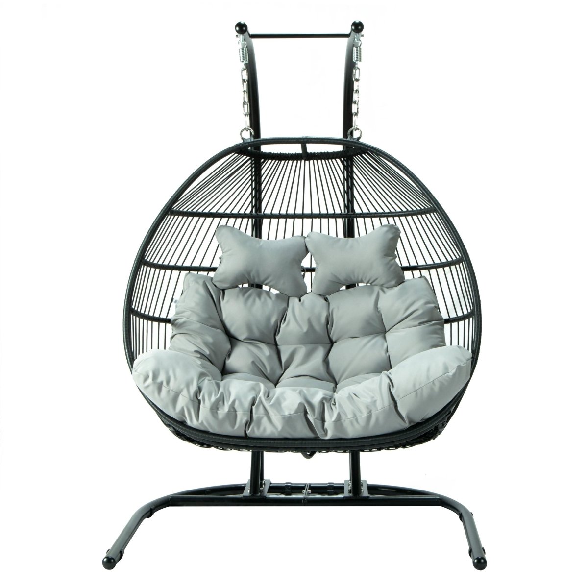 Wicker Two Seater Egg Swing Chair in Iron With Removable Cushion
