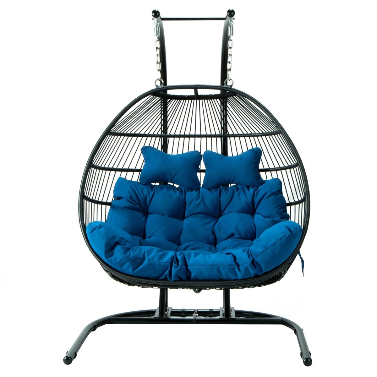 Wicker Two Seater Egg Swing Chair in Iron With Removable Cushion