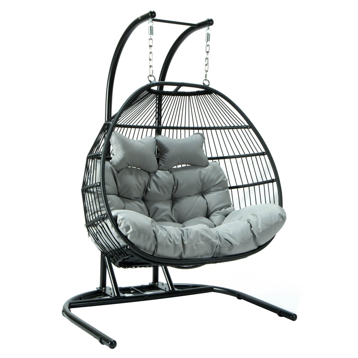 Wicker Two Seater Egg Swing Chair in Iron With Removable Cushion