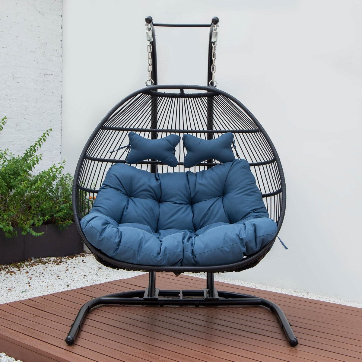 Wicker Two Seater Egg Swing Chair in Iron With Removable Cushion