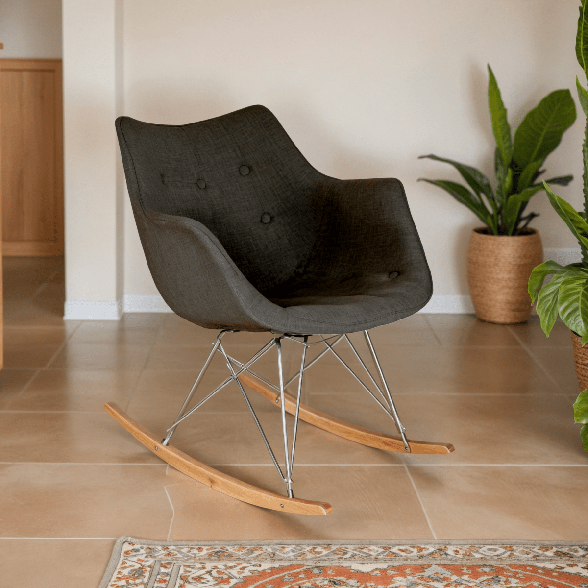 Willow Modern Petite Twill Upholstered Fabric/Velvet with Eiffel Base Rocking Chair