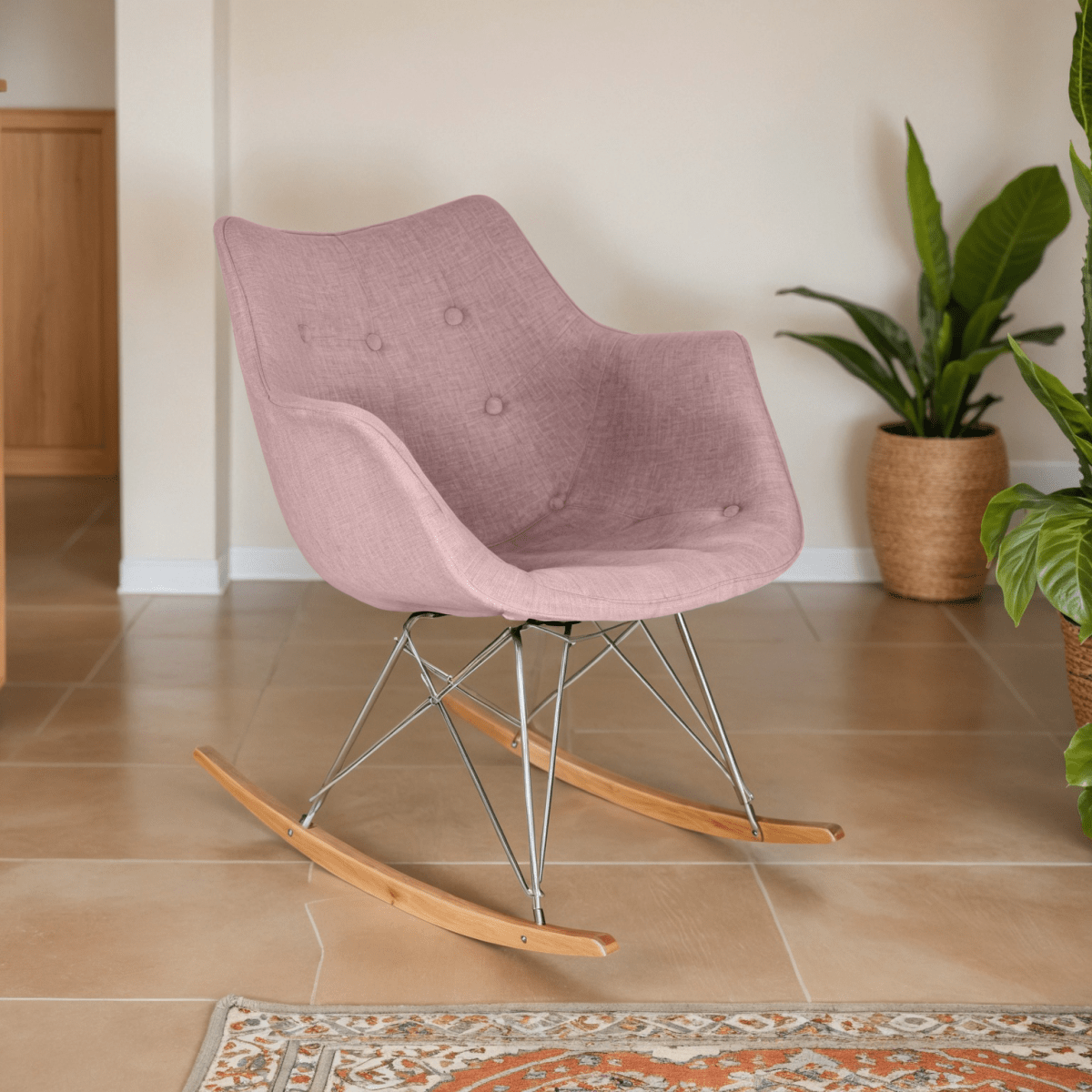 Willow Modern Petite Twill Upholstered Fabric/Velvet with Eiffel Base Rocking Chair