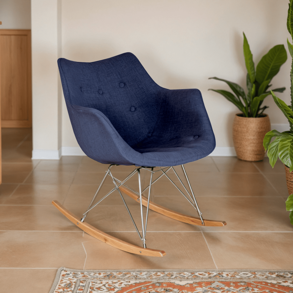 Willow Modern Petite Twill Upholstered Fabric/Velvet with Eiffel Base Rocking Chair