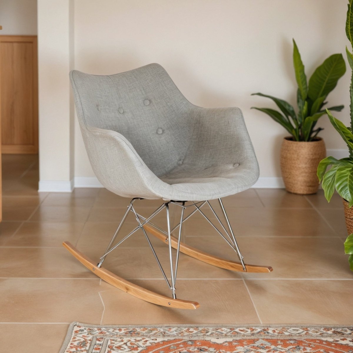 Willow Modern Petite Twill Upholstered Fabric/Velvet with Eiffel Base Rocking Chair