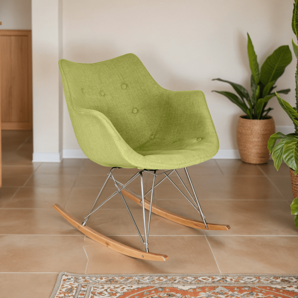 Willow Modern Petite Twill Upholstered Fabric/Velvet with Eiffel Base Rocking Chair