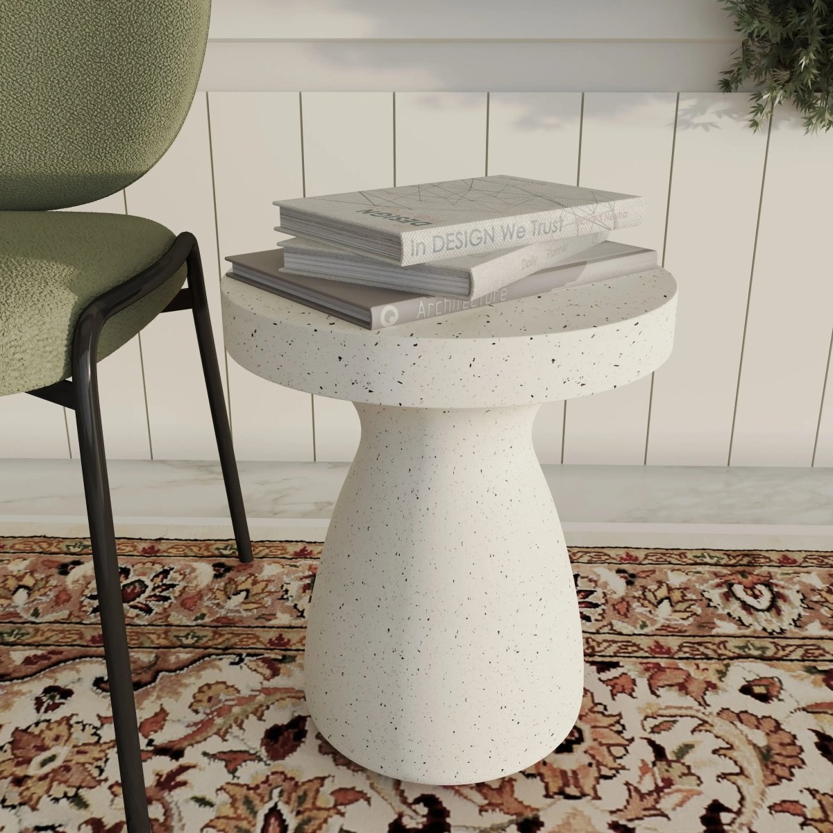 Wisp 16" Modern Wide Round Fiberstone Hourglass Design Side Table - Stylish Accent End Table
