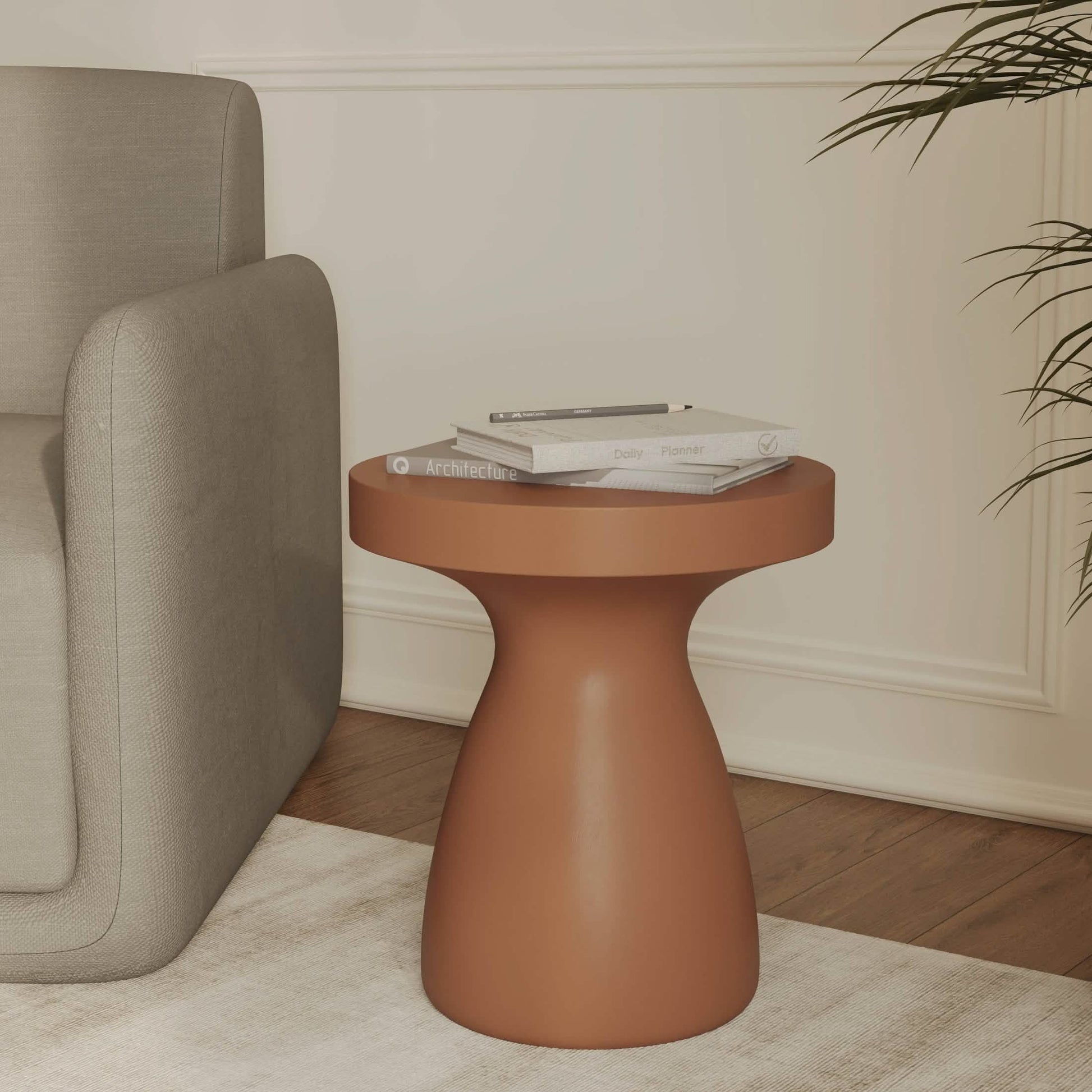 Wisp 16" Wide Round Side Fiberstone Table With Hourglass Pedestal Design