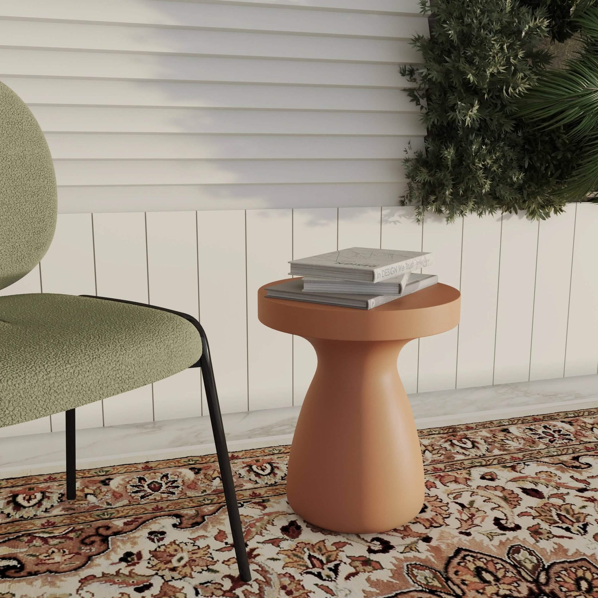 Wisp 16" Wide Round Side Fiberstone Table With Hourglass Pedestal Design