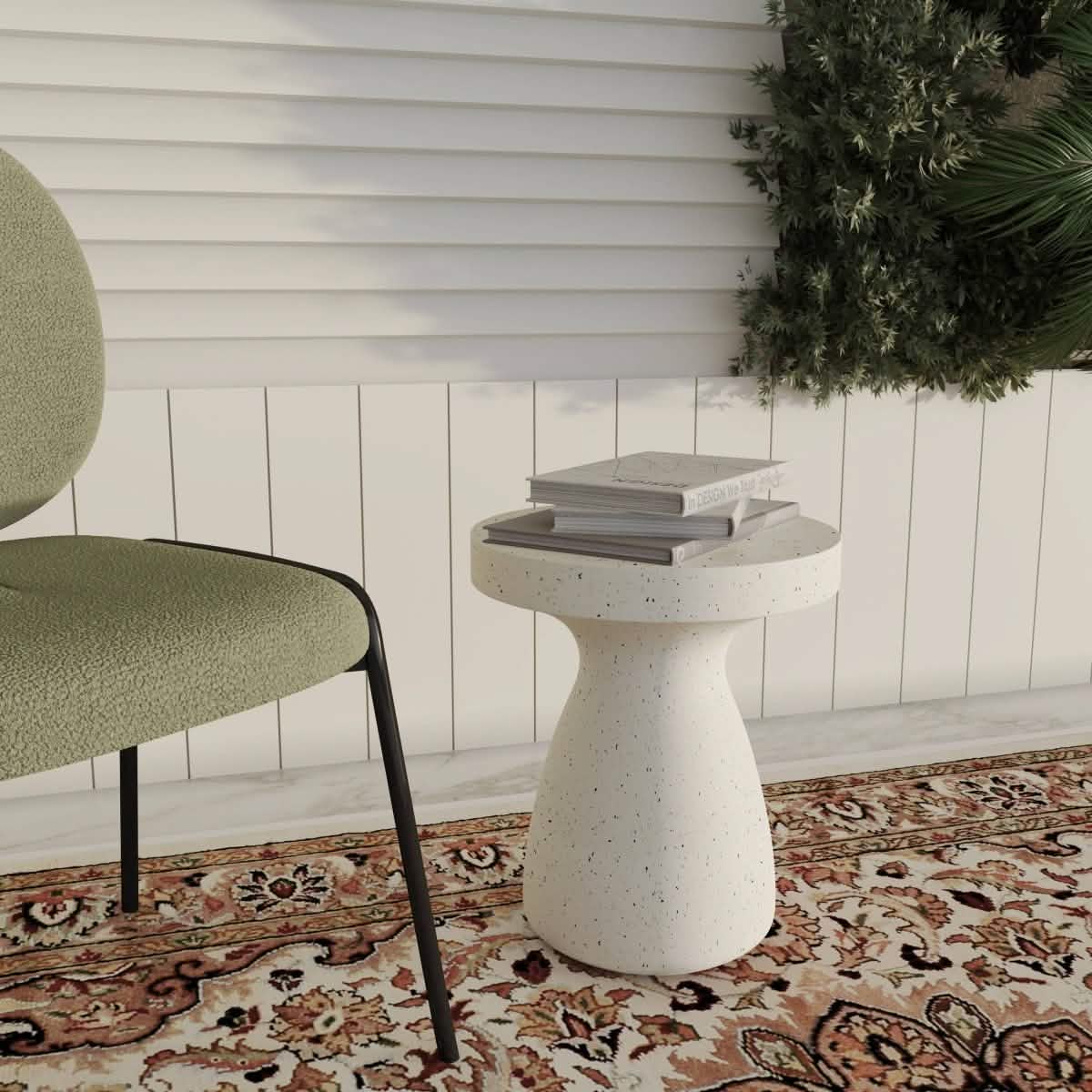 Wisp 16" Wide Round Side Fiberstone Table With Hourglass Pedestal Design