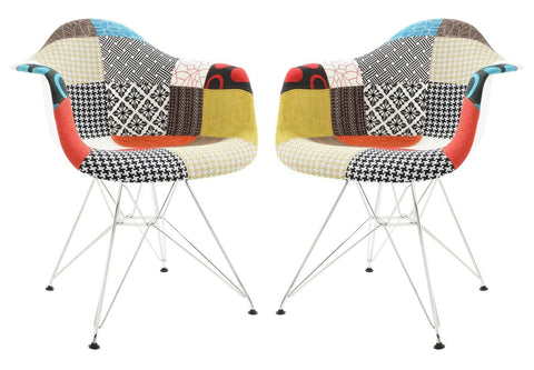 Willow Patchwork Fabric Eiffel Accent Chair Set of 2