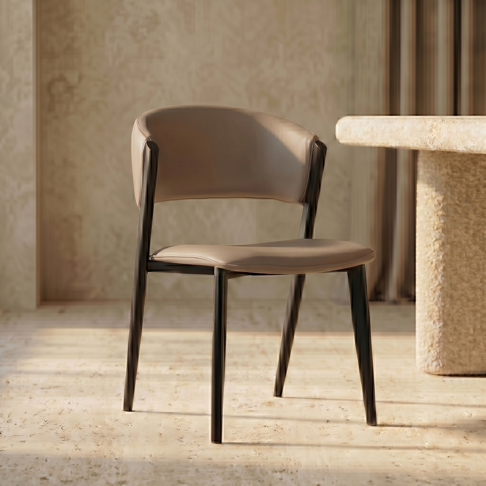 Aspen Dining Chairs Upholstered in Leather with Black Metal Legs