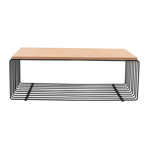 Walden Rectangular Coffee Table with Ash Wood Tabletop in Black Steel Frame