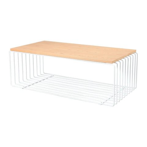 Walden Rectangular Coffee Table with Ash Wood Tabletop in Black Steel Frame