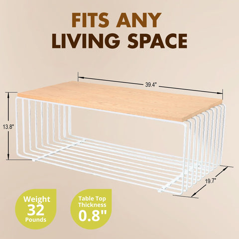 Walden Rectangular Coffee Table with Ash Wood Tabletop in Black Steel Frame