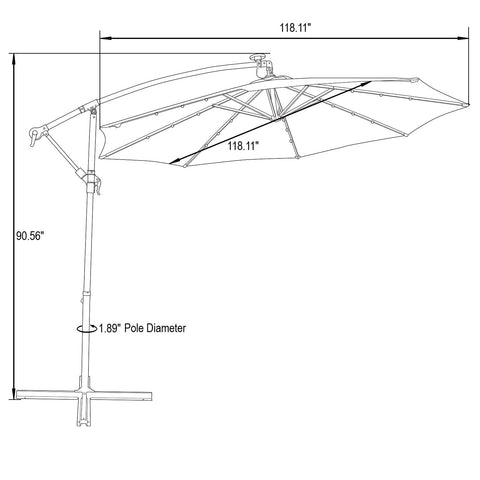 Willry Modern Outdoor 10 Ft Offset Cantilever Hanging Patio Umbrella With Solar Powered LED