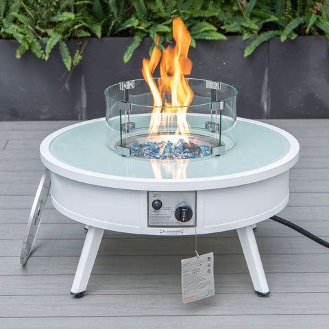 Walbrooke Modern Outdoor Round Fire Pit Table with Powder-Coated Aliuminum Frame and Slats/Non Slats Design