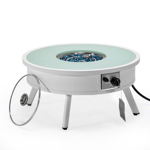 Walbrooke Modern Outdoor Round Fire Pit Table with Powder-Coated Aliuminum Frame and Slats/Non Slats Design