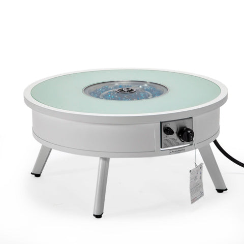 Walbrooke Modern Outdoor Round Fire Pit Table with Powder-Coated Aliuminum Frame and Slats/Non Slats Design