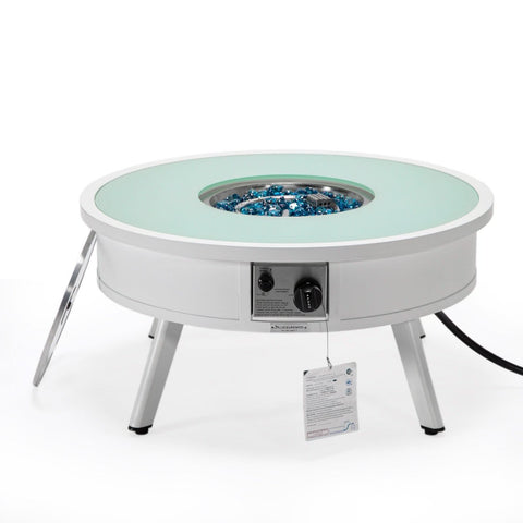 Walbrooke Modern Outdoor Round Fire Pit Table with Powder-Coated Aliuminum Frame and Slats/Non Slats Design