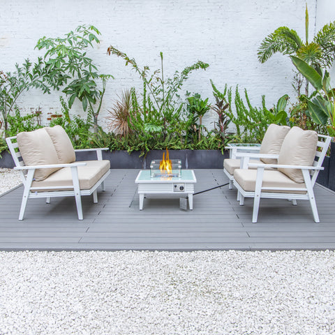 Walbrooke Aluminum Patio Conversation With Slats Design Fire Pit Table & Tank Holder
