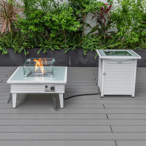 Walbrooke Aluminum Patio Conversation With Slats Design Fire Pit Table & Tank Holder