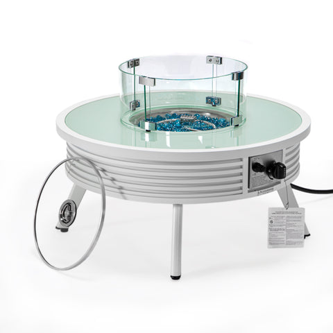 Walbrooke Modern Outdoor Round Fire Pit Table with Powder-Coated Aliuminum Frame and Slats/Non Slats Design